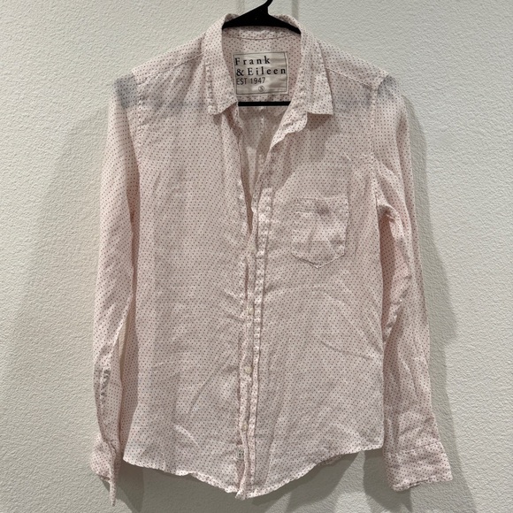 Frank & Eileen Barry 100% Linen White Red Numbers Math Tailored Button Shirt S - Picture 1 of 12